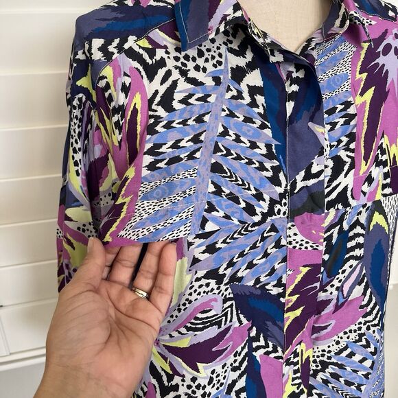 Marie Oliver Multiprint Boxy Button Front Blouse Size XS, silk blend, 1/2 sleeve - Picture 4 of 8